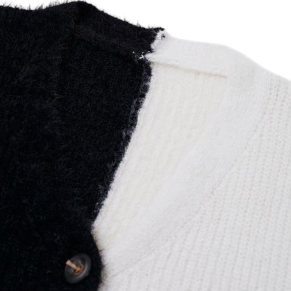Black & White Contrast Button-Front V-Neck Cardigan NEW - Woven Right - Picture 13 of 13